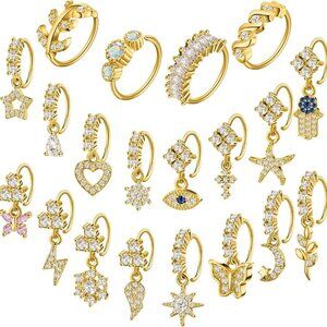 20 Pcs Dangle Nose Rings Copper Gold Silver Women Gift Jewelry Fashion